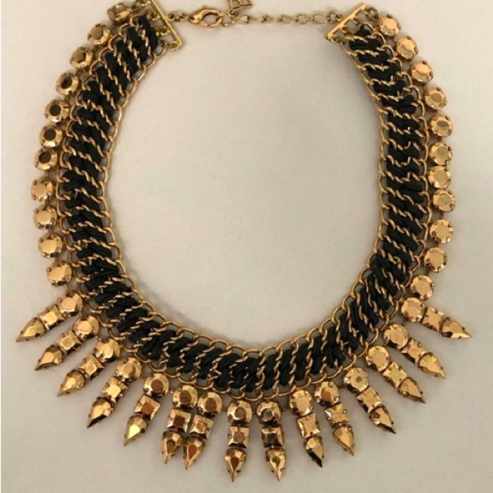 BCBG MaxAzaria Jewelry-Leather & Gold Spike Statement Necklace